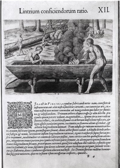 Virginia Indians Making Dugout Boats, from 